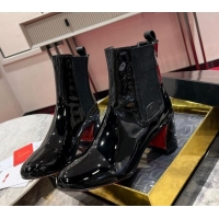 Purchase Christian Louboutin Turelastic Heel Ankle Boots 5.5cm in Patent Leather Black 103071