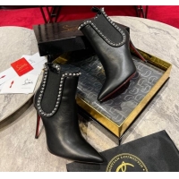 Grade Quality Christian Louboutin Lock So Kate Ankle Boots with Studs 10cm in Calf Leather Black 103073