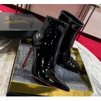 Low Cost Christian Louboutin Ankle Boots 10cm with CL Logo Chram in Black Patent Leather 103076