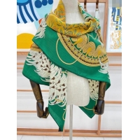 Best Price Hermes Cashmere & Silk Legende Brodee Sqaure Shawl Scarf 140cm H11722 Green 2023