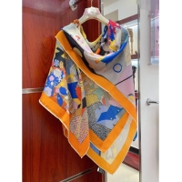 Shop Best Hermes Cashmere & Silk Sqaure Shawl Scarf 140cm H111814 Orange 2023