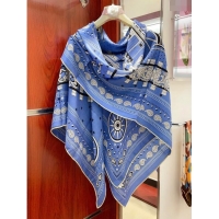 Shop Cheap Hermes Cashmere & Silk All Aboard！Sqaure Shawl Scarf 140cm H111822 Blue 2023