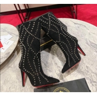 Good Quality Christian Louboutin Astrilarge Botta Pika Ankle Boots 10cm with Studs Wrap Black 120057