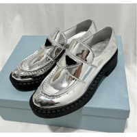 ​Super Quality Prada Metalic Leather Logo Loafers PA1229 Silver