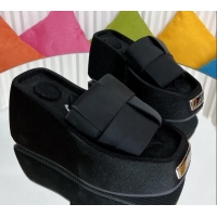 Buy Discount Alexander Wang Taji Platform Wedge Slides Sandals in Woven Fabric with Metal Band Black 71035