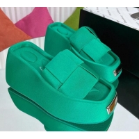 Popular Style Alexander Wang Taji Platform Wedge Slides Sandals in Woven Fabric with Metal Band Green 071038