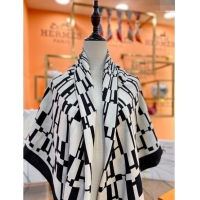 Top Grade Hermes Cashmere & Silk Sqaure Shawl Scarf 140cm H112139 Black/White 2023 Top