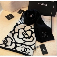 Famous Brand Chanel Camellia Bloom Knit Scarf 35x180cm 1123 White/Black 2023