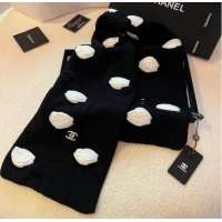 Inexpensive Chanel Camellia Bloom Charm Knit Scarf 22x120cm CH3031 Black/White 2023