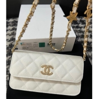 New Style Chanel FLAP PHONE HOLDER WITH CHAIN AP3696 white