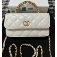 Top Quality CHANEL FLAP PHONE HOLDER WITH CHAIN AP3575 White