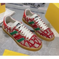 Good Quality adidas x Gucci Gazelle GG Canvas Low-top Sneakers i Monogram Canvas Beige/Red 106121