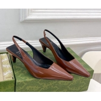 Best Price Gucci Leather Slingback Pumps ‎5.5cm 764192 Dark Brown 024009