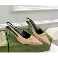 Good Looking Gucci Suede and Leather Slingback Pump 5.5cm with Tiger Head 768113 Beige/Pink 024017