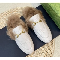 Pretty Style Gucci GG Leather and Wool Slippers White 024026