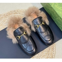 Good Looking Gucci GG Leather and Wool Slippers Black 024027