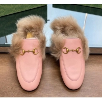 Sumptuous Gucci Leather and Wool Slippers with Horsebit Light Pink 024028