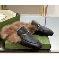 Perfect Gucci Leather and Wool Slippers with Horsebit Black 024029