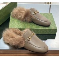 Good Quality Gucci Leather and Wool Slippers with Horsebit Sage Green 024031