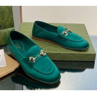 Most Popular Gucci Horsebit Flat Loafers with Crystals in Satin Green 025016