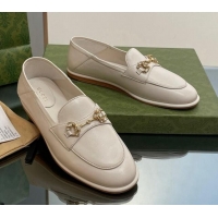 Buy Discount Gucci Horsebit Flat Loafers with Crystals in Leather White 025020