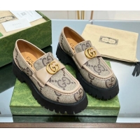 Best Price Gucci GG Canvas Platform Loafers 4.5cm with GG Light Beige 025034