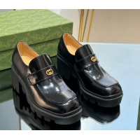 Most Popular Gucci Black Shiny Leather Pumps 5.5cm with Interlocking 025036