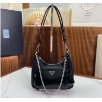 Top Quality Prada Re-Nylon and brushed leather mini-bag 1BD198 Black