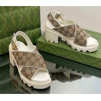 Good Product Gucci GG Canvas Lug Sole Sandals 7cm Beige 026109