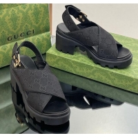 Lowest Cost Gucci GG Canvas Lug Sole Sandals 7cm Black 026110