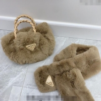 Good Quality Prada Fur Bag and Scarf 1123 Beige 2023