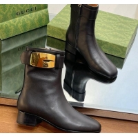 Purchase Gucci Retro G Ankle Boots 3.5cm in Leather Black/Gold 103116