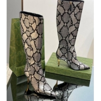 Top Design Gucci Metal-Tone Heel High Boots 8.5cm in Metallic Snakeskin-Like Leather 103123