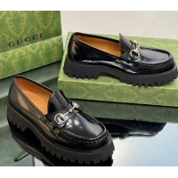 Shop Duplicate Gucci Brushed Leather Loafers with Horsebit 4.5cm Black 106023