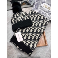 Cheapest Dior Oblique Knit Hat and Scarf Set CD1123 Black 2023