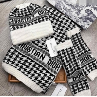 Top Quality Dior Houndtooth Knit Gloves, Hat and Scarf Set CD1123 Black 2023