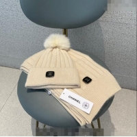 Famous Brand Chanel Knit Hat and Scarf Set CH1206 Beige 2023