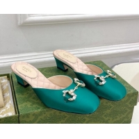 Big Discount Gucci Satin Horsebit Mules 4.5cm Green 106028