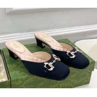 Buy Ladies Gucci Satin Horsebit Mules 4.5cm Black 106029