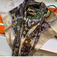 Inexpensive Hermes Cashmere & Silk Sqaure Shawl Scarf 140cm H112140 Green Tree/Purple 2023 TOP