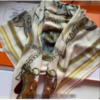 Best Price Hermes Cashmere & Silk Sqaure Shawl Scarf 140cm FEAST H112140 White 2023 TOP