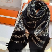 Promotional Hermes Cashmere & Silk Sqaure Shawl Scarf 140cm CHAIN H112140 Black 2023 TOP