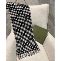 Super Quality Gucci GG Check Wool Scarf 35x240cm 644365 Black 2023