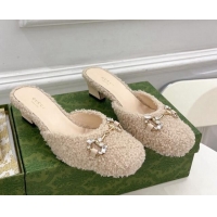 Most Popular Gucci Shearling Horsebit Mules 4.5cm Beige 106033