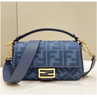 Best Price Fendi Baguette canvas bag with FF embroidery 8BR600 Blue