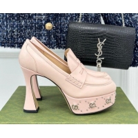 Popular Style Gucci Leather Platform Pumps 11cm with G Studs Light Pink 106041