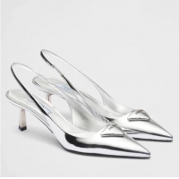 ​Famous Brand Prada Shiny Leather Slingback Pumps 3.5cm 030612 Silver