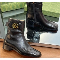 Purchase Gucci Black Patent Leather Ankle Boots 3.5cm with GG Strap 117025