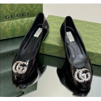 Shop Duplicate Gucci Ballet Flat with Crystals Double G in Patent Leather Black 204098