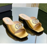 Durable Gucci Flat Slide Sandals with Crystals Double G in Patent Leather Gold 204105